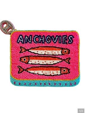 NWOT Lily Posh Anchovies Coin Purse, Anchovies Tin Can, Beaded Bag